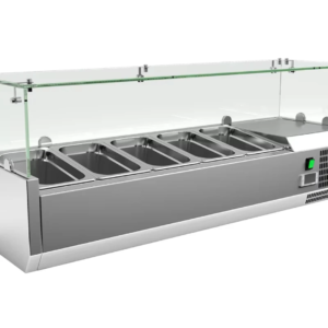 Stainless Steel Commercial Countertop Refrigerated Topping /Salad Rail – 4 Division/GN 1/3 – 1200×395 mm – Glass Canopy
