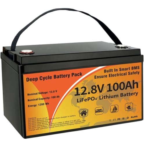 12V 100Ah LiFePO4 Battery, 1280Wh Lithium Battery Group 31 Smart 100A BMS, 15000+ Deep Cycles 10-Year Lifespan Low Temp Protection Lightweight Max 4P4S 1280Wh for Trolling...