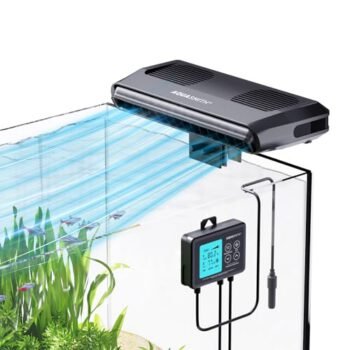 AQUASMITH Aquarium Chiller Fan,Fish Tank Cooler with Temperature Control,Minimum Setting 59℉,Auto Start/Stop,Refrigeration Effect 3-7℉,3-Speed Modes,for Axolotl Seawater...