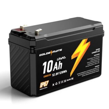 GOLDENMATE 12V 10Ah LiFePO4 Lithium Battery, IP67 Waterproof, Lightweight