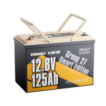 Power Queen 12V 125Ah LiFePO4 Lithium Battery Group 27 Bluetooth for RV