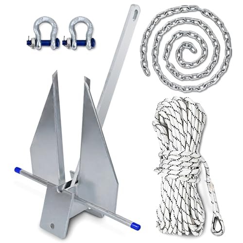 SajoSolid 5/8/10/13/18/25 Boat Anchor Kit with Chain, Rope and Shackles