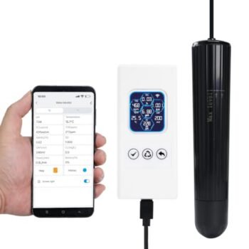 Smart Aquarium Water Quality Monitor 7-in-1 pH, Temperature, TDS, EC, Salinity, ORP & Specific Gravity Real-Time Alerts with App Control, Replaceable Probe for Freshwater,...