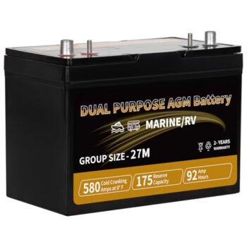 Weize Dual Purpose AGM Battery BCI Group 27M, 175RC 580CCA 12V 92AH Starter & Deep Cycle Sealed Marine & RV Battery